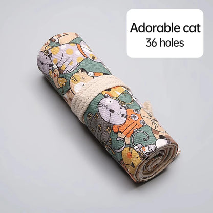 36/48/72 Hole Roll Pen Curtain Folding Pencil Case Multifunctional Pencil Bag Colored Pencil Holder Stationery School Supplies