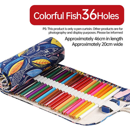 36/48/72 Hole Roll Pen Curtain Folding Pencil Case Multifunctional Pencil Bag Colored Pencil Holder Stationery School Supplies