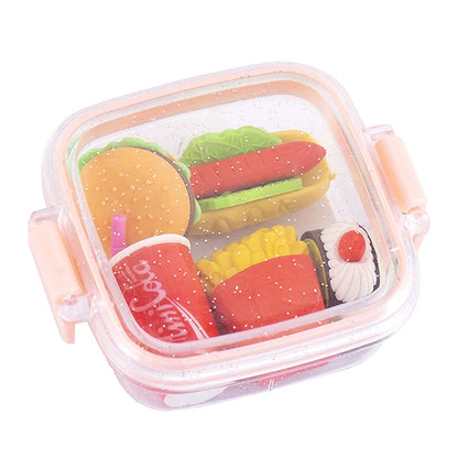 Random 1pc  Lunch Box Eraser Set Lovely Eraser Soft Pencil Eraser School Students Stationery Supplies Exquisite Prize Gifts
