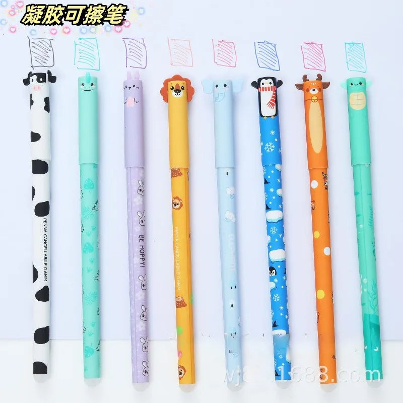 4/8pcs Colors Erasable Gel Pens with Erase Ink Cute Animal Pen Colours 0.6mm Tip Fine Ballpoint Pens for School Office Gift