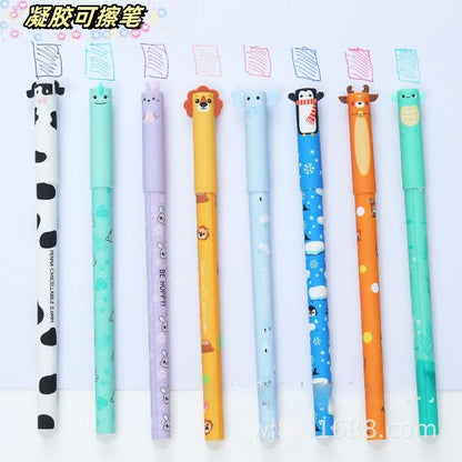 4/8pcs Colors Erasable Gel Pens with Erase Ink Cute Animal Pen Colours 0.6mm Tip Fine Ballpoint Pens for School Office Gift