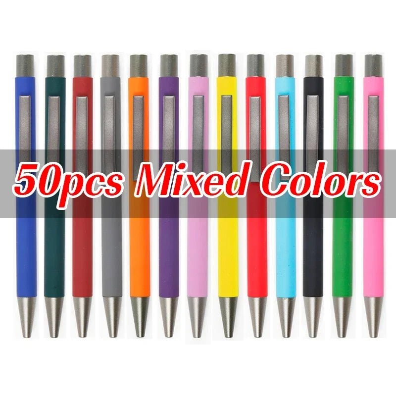 50pcs Metal Ballpoint Pen Advertising Pen Rubber Texture Custom Logo Text Engraving Laser Engraving Customizable Name Logo Pen