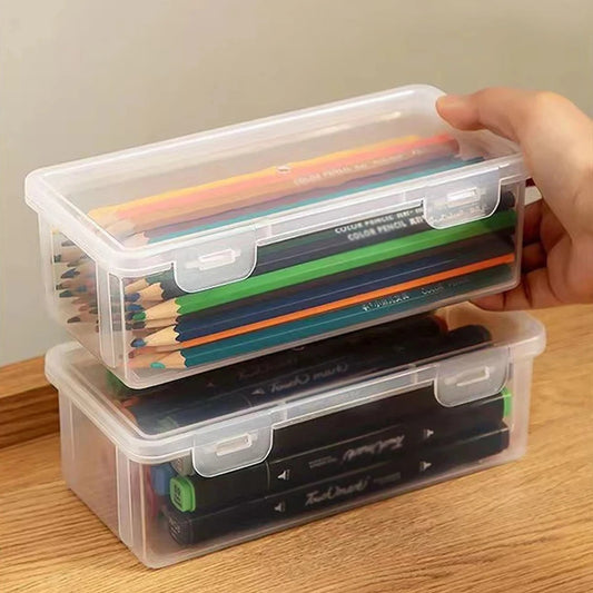 1/2/3/4pcs Plastic Translucent Pencil Case Large Capacity Pencil Boxes Portable Storage Organizer Box Student Office Supplies