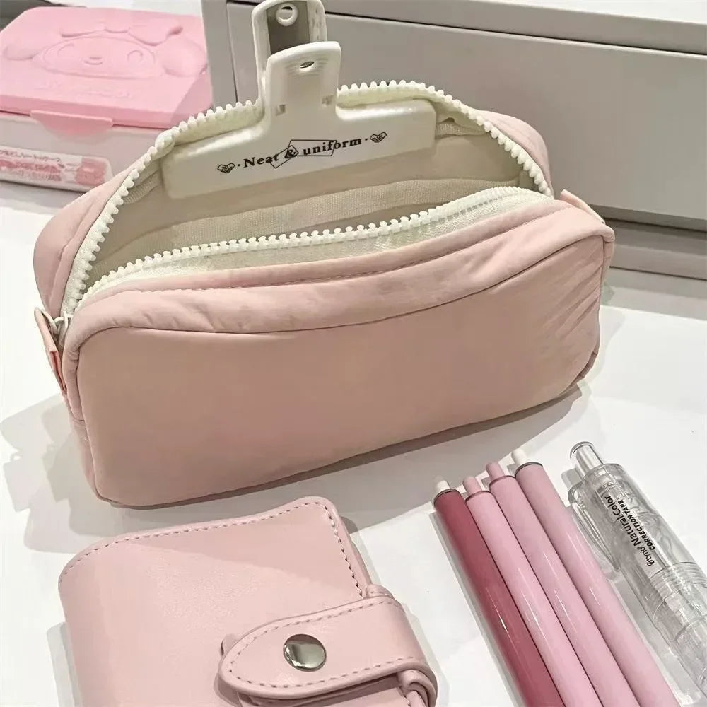 Simplicity Solid Color Pen Bag Zipper Design Large Capacity Pencil Case Portable Stationery Organizer Student Back to school