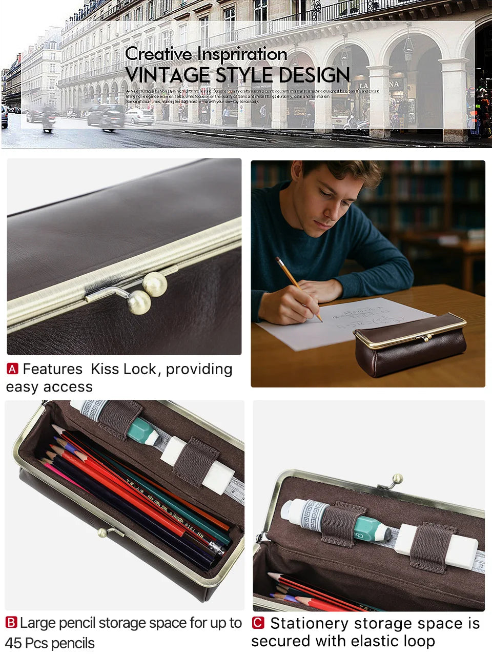 Handmade Vintage Genuine Leather Pencil Case Retro Storage Box for Office School Supplies Best Gift