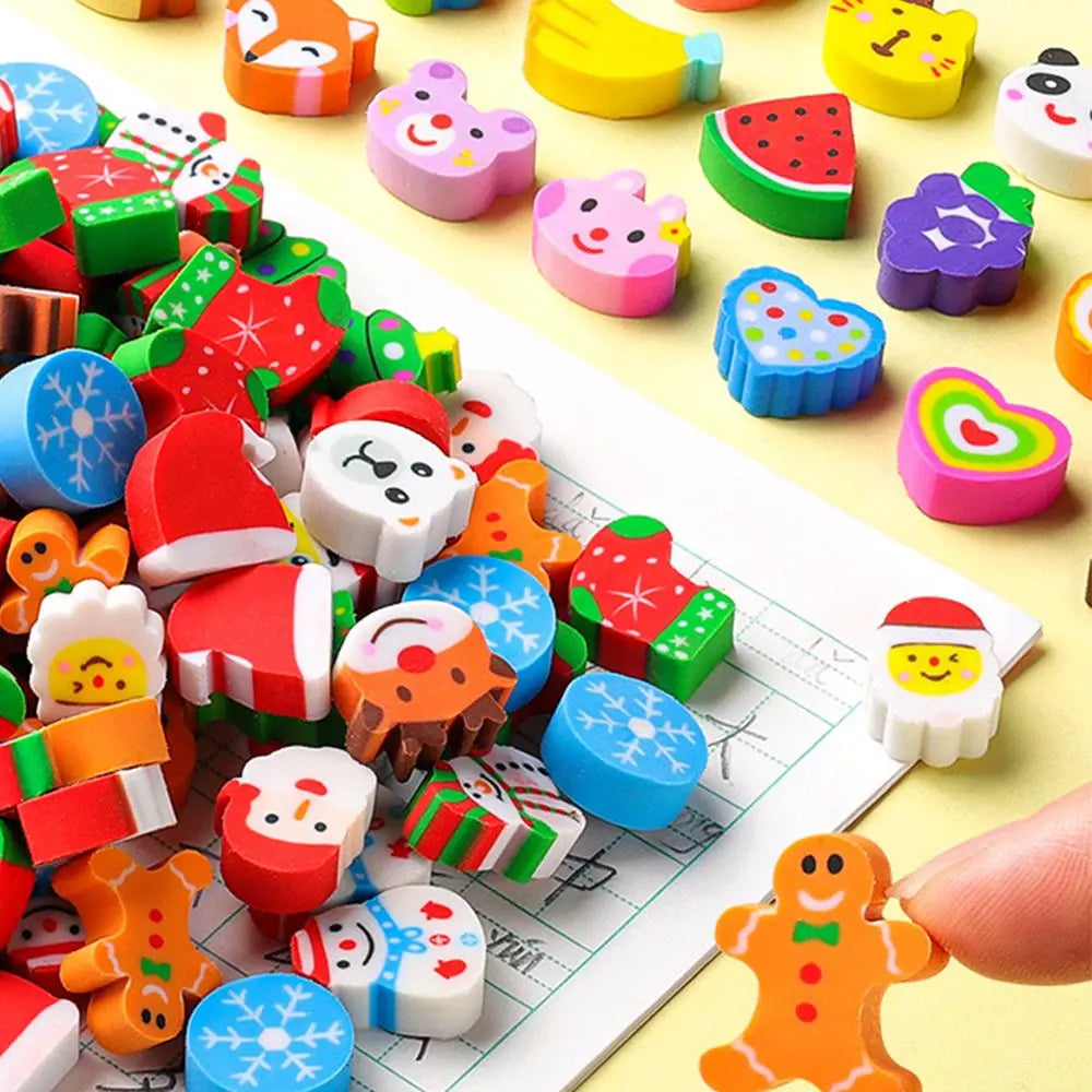 50pcs/set Cartoon Eraser Student Learning Stationery For Child Creative Gift Kids Eraser Fruit Animal Christmas Novelty Eraser