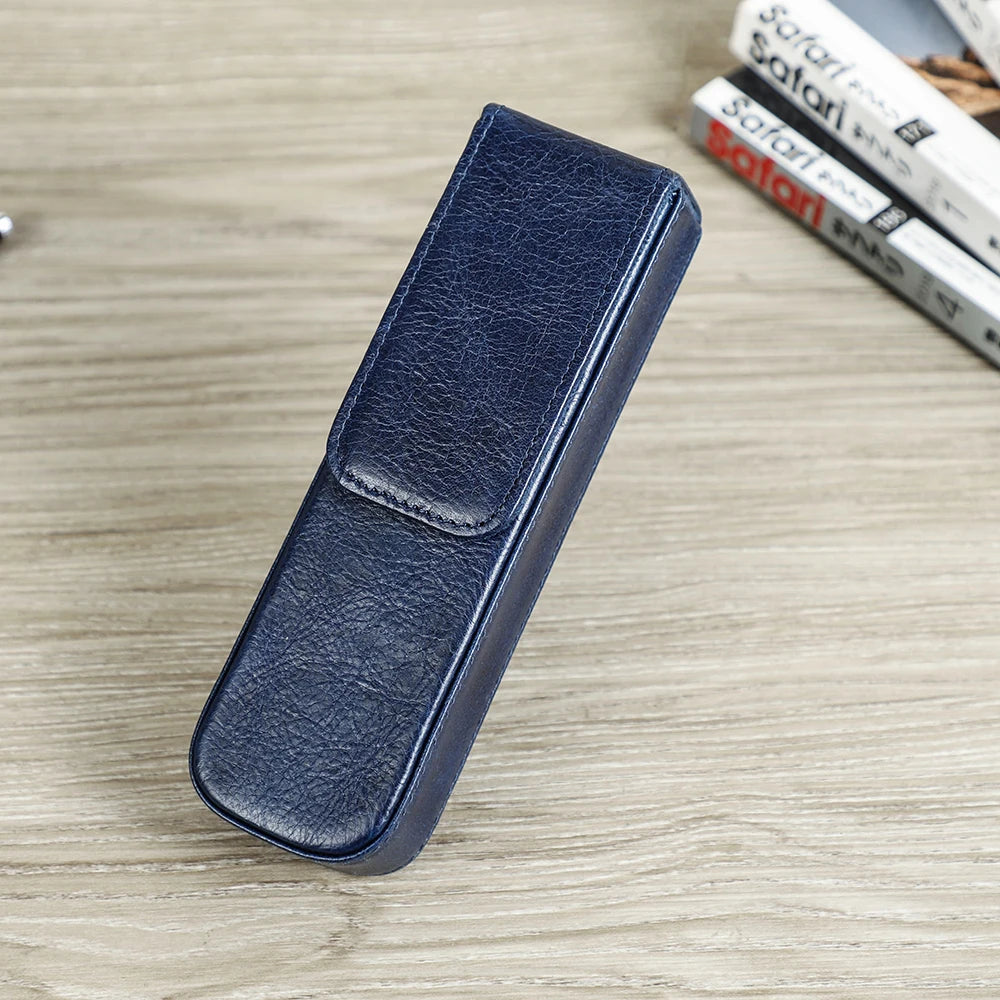 CONTACT'S FAMILY Leather 2 Slots Pen Case Magnetic buckle With Removable Pen Tray Holder Pencil Case Box Office School Pouch