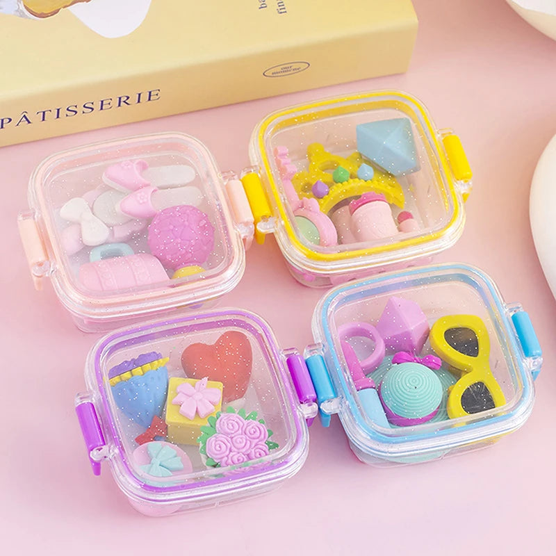 Random 1pc  Lunch Box Eraser Set Lovely Eraser Soft Pencil Eraser School Students Stationery Supplies Exquisite Prize Gifts