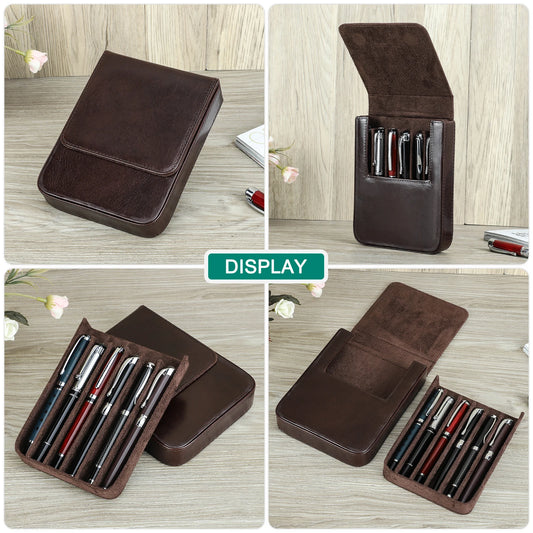CONTACTS FAMILY 6 Pen Case Genuine Leather Detachable Portable Stationery Cover Holder Handmade Pen Box Shockproof Men