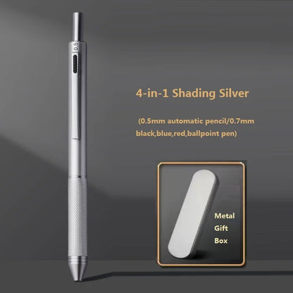 4 In 1 Multifunction Luxury Pen, 0.7mm 3 Color Ballpoint 0.5mm Mechanical Pencil, Gravity Sensor Metal Retractable Pens Długopis