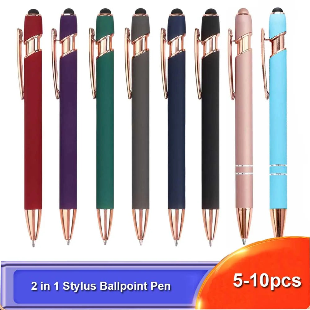 5-10 Pack 2-in-1 Stylus Pen, Retractable Ballpoint Pen w/ Stylus Tip for Touch Screen, Metal, 1.0mm Black Ink