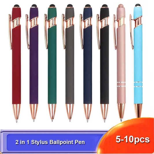 5-10 Pack 2-in-1 Stylus Pen, Retractable Ballpoint Pen w/ Stylus Tip for Touch Screen, Metal, 1.0mm Black Ink