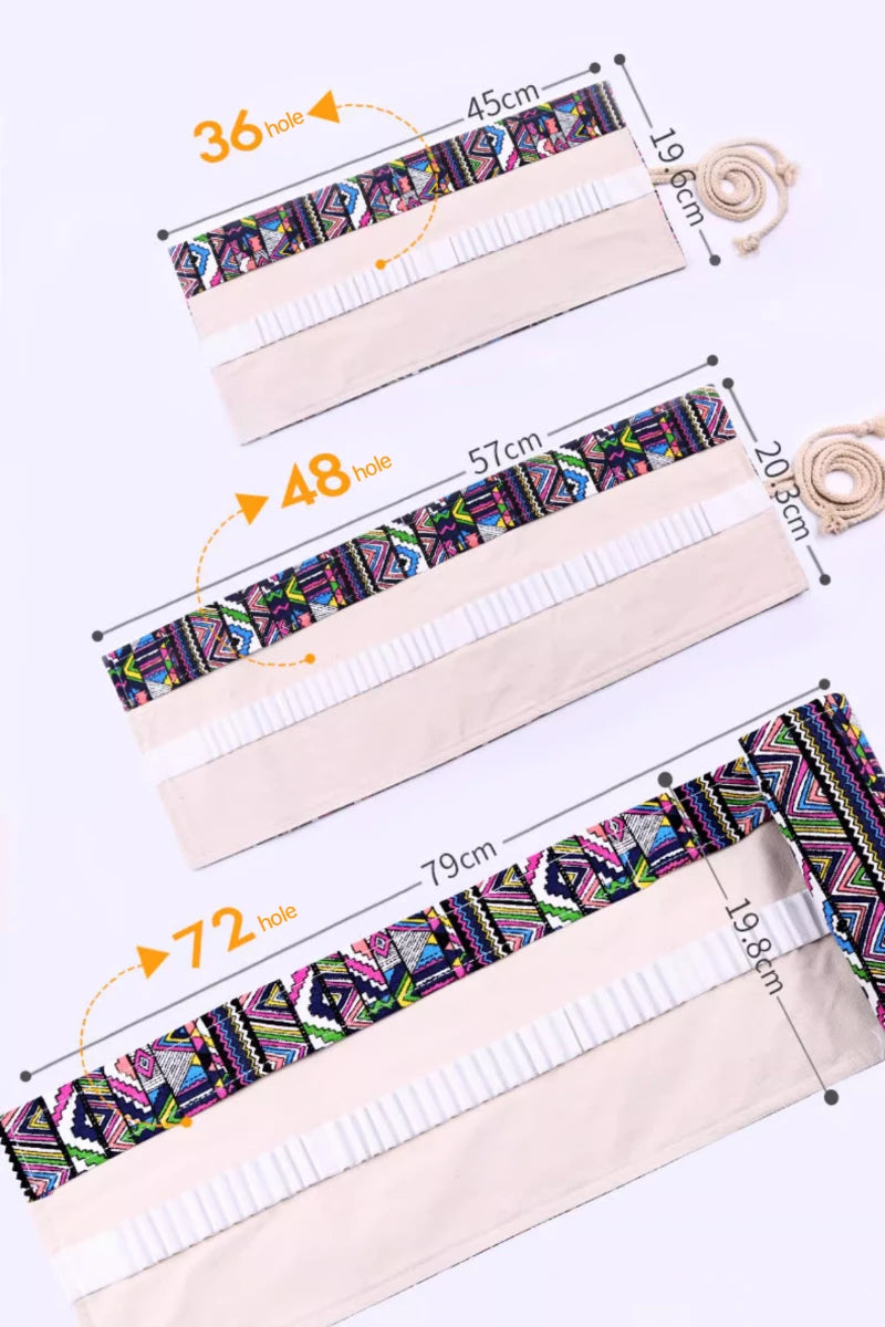 36/48/72 Hole Roll Pen Curtain Folding Pencil Case Multifunctional Pencil Bag Colored Pencil Holder Stationery School Supplies