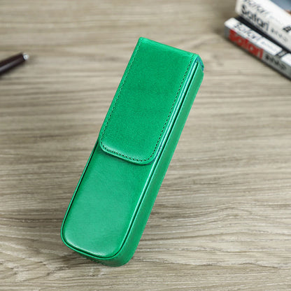 CONTACT'S FAMILY Leather 2 Slots Pen Case Magnetic buckle With Removable Pen Tray Holder Pencil Case Box Office School Pouch