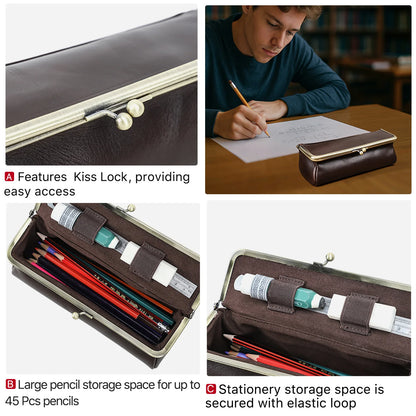 Handmade Vintage Genuine Leather Pencil Case Retro Storage Box for Office School Supplies Best Gift