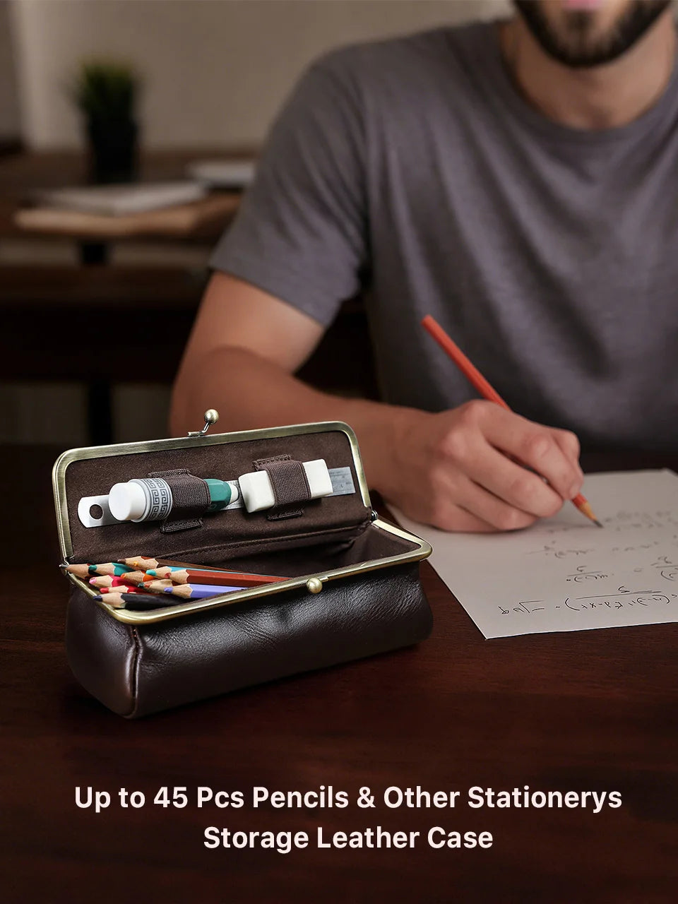 Handmade Vintage Genuine Leather Pencil Case Retro Storage Box for Office School Supplies Best Gift