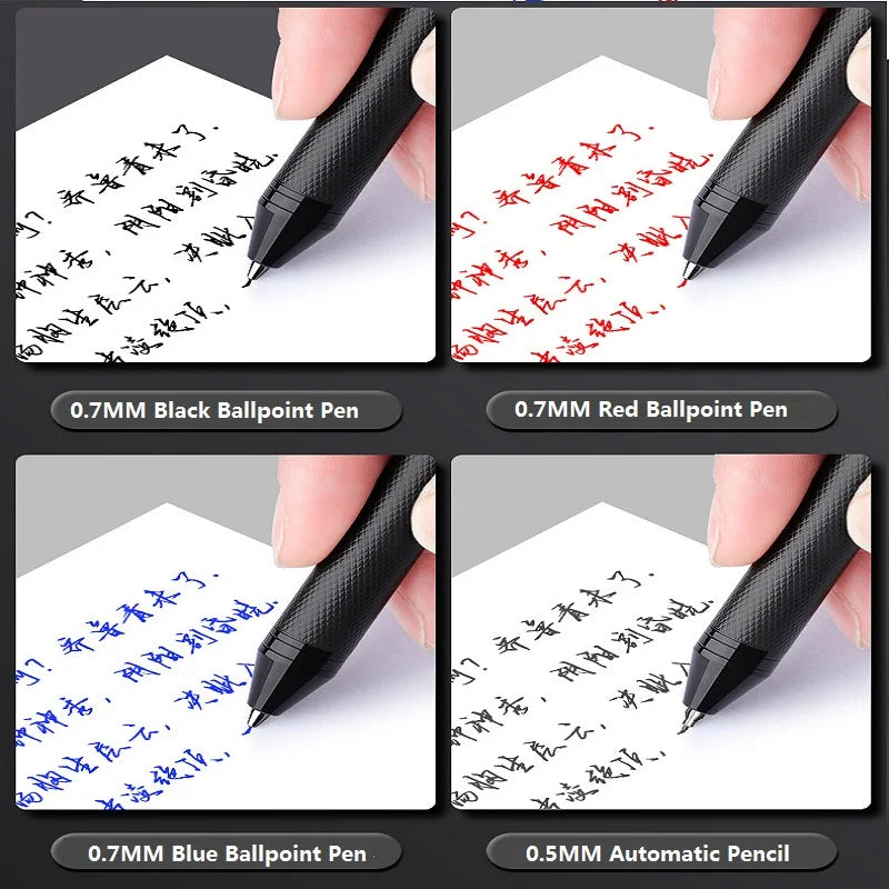 4 In 1 Multifunction Luxury Pen, 0.7mm 3 Color Ballpoint 0.5mm Mechanical Pencil, Gravity Sensor Metal Retractable Pens Długopis