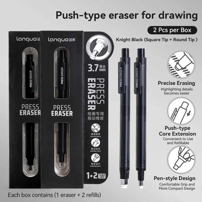 Languo Eraser Retractable Automatic Pencil Rubber High Precision Pencil Eraser Correction Highlight Rubber Tools Art Supplies