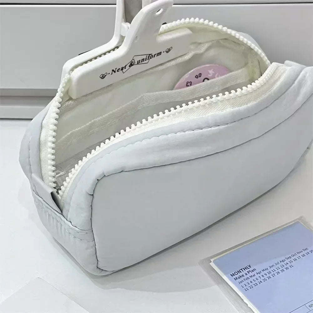 Simplicity Solid Color Pen Bag Zipper Design Large Capacity Pencil Case Portable Stationery Organizer Student Back to school