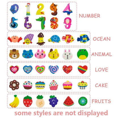 20-200pcs Mini Erasers Fruit Animal Number Cake Heart Designs School Supplies Graduation Gifts Classroom Prizes Birthday JXB