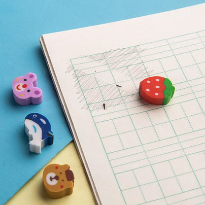 50pcs/set Cartoon Eraser Student Learning Stationery For Child Creative Gift Kids Eraser Fruit Animal Christmas Novelty Eraser