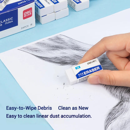 Deli Soft 2B Pencil Erasers for Kids - Clean Mess-Free Exam Office Sketch Correction Supplies