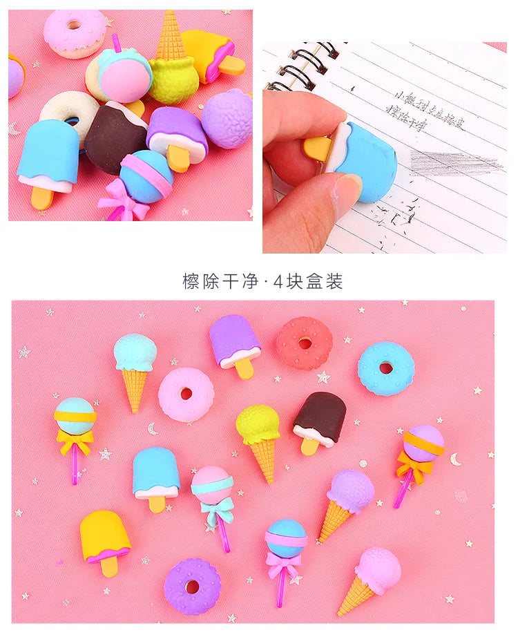 4 Pieces Per Set Cute Donut Dessert Eraser Simulation Dessert Shape ThreeDimensional Detachable Student Learning Stationery