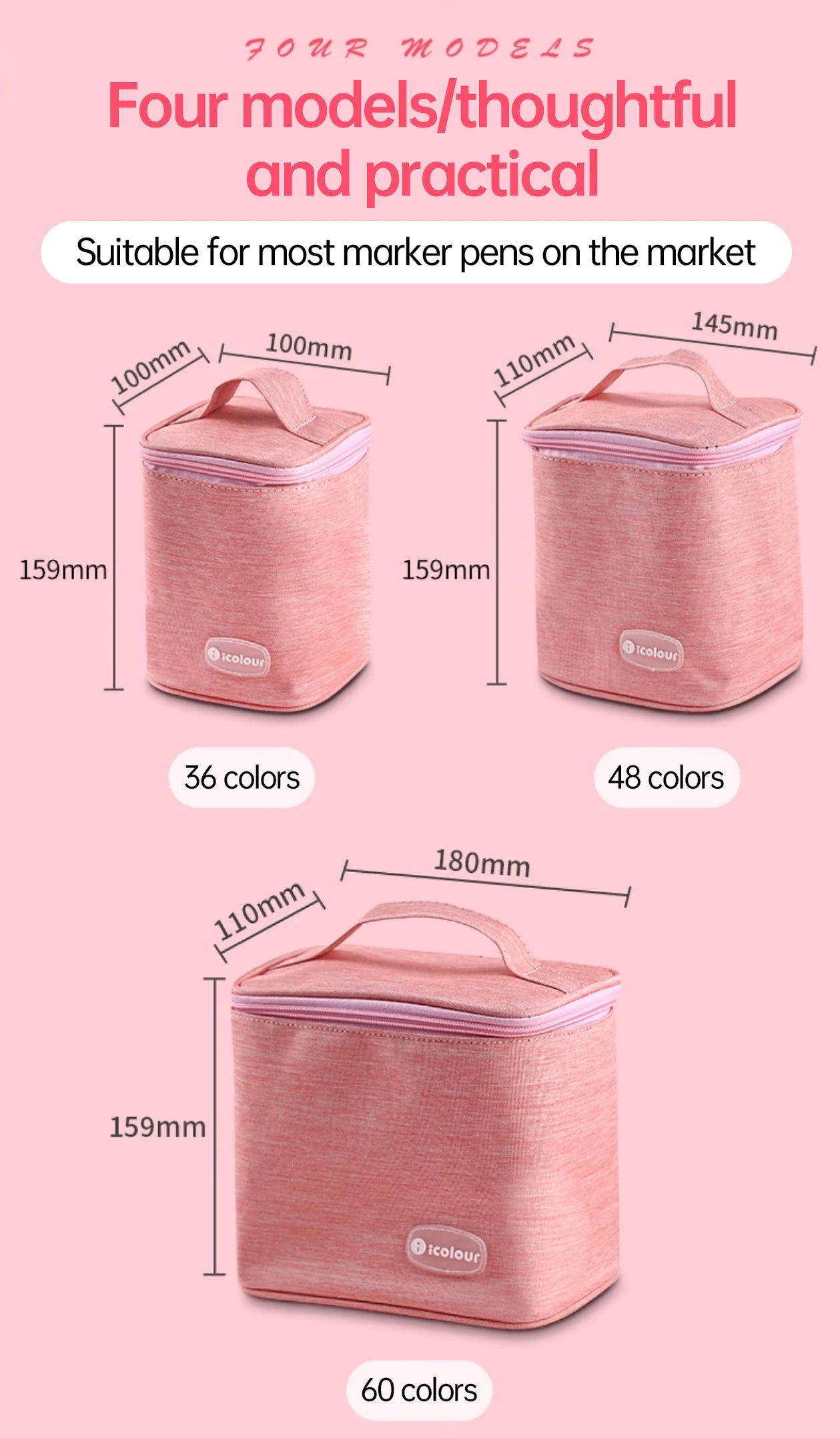 Icolour Zipper Marker Pen Case Larger Capacity Art Markers Canvas Storage Bag 36/48/60/80/168/240pcs Portable Marker Pen Holder