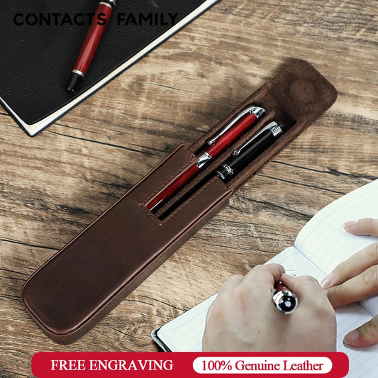 CONTACT'S FAMILY Leather 2 Slots Pen Case Magnetic buckle With Removable Pen Tray Holder Pencil Case Box Office School Pouch