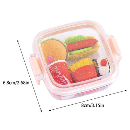 Random 1pc  Lunch Box Eraser Set Lovely Eraser Soft Pencil Eraser School Students Stationery Supplies Exquisite Prize Gifts