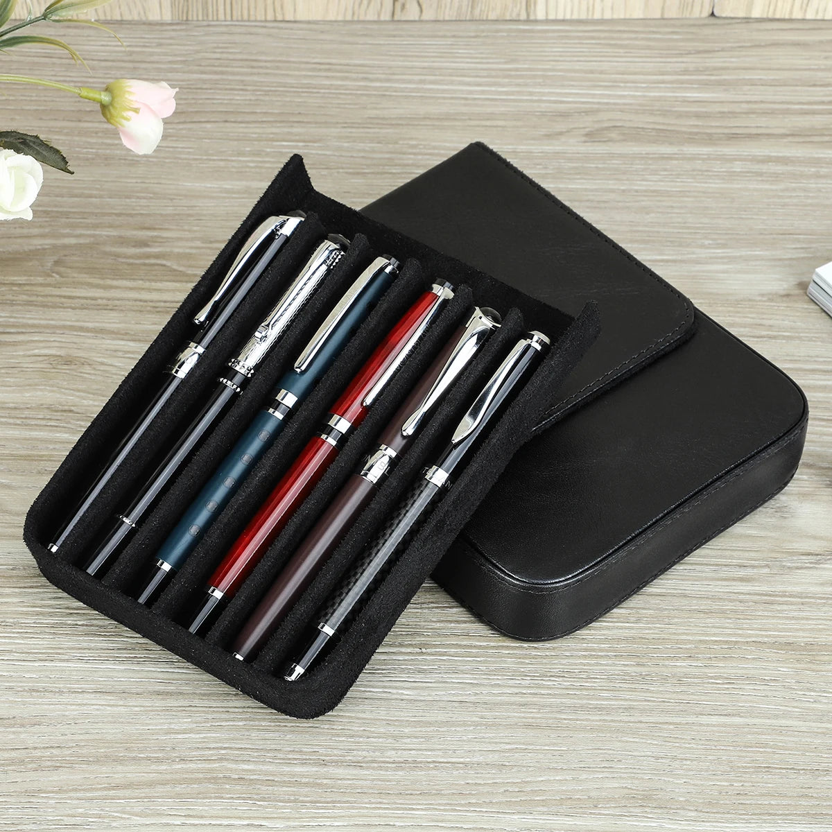 CONTACTS FAMILY 6 Pen Case Genuine Leather Detachable Portable Stationery Cover Holder Handmade Pen Box Shockproof Men