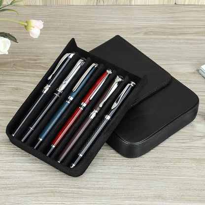 CONTACTS FAMILY 6 Pen Case Genuine Leather Detachable Portable Stationery Cover Holder Handmade Pen Box Shockproof Men