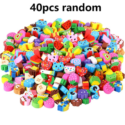 20-200pcs Mini Erasers Fruit Animal Number Cake Heart Designs School Supplies Graduation Gifts Classroom Prizes Birthday JXB