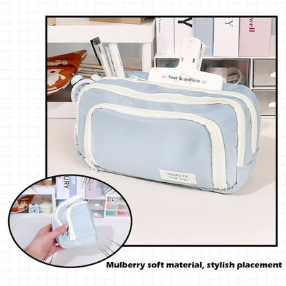 Large Capacity 3 Layers Pen Box Kawaii Pencil Cases Cute Pen Holder Pouch for Students Back to School Stationery Supplies