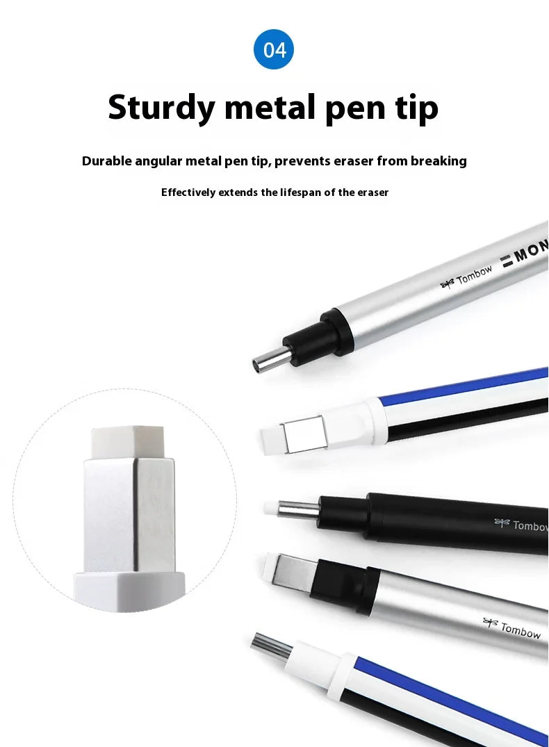 Tombow Precision Refillable Eraser Pen for Artists Japanese Metal Tip 50mm Hard Eraser Core Anti-Break 0.7mm Fixed Lead Supplies
