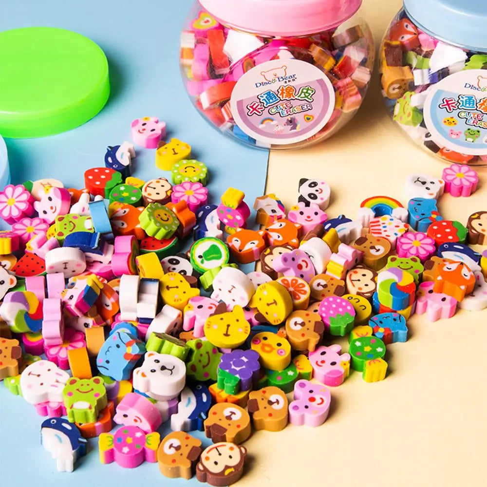 50pcs/set Cartoon Eraser Student Learning Stationery For Child Creative Gift Kids Eraser Fruit Animal Christmas Novelty Eraser