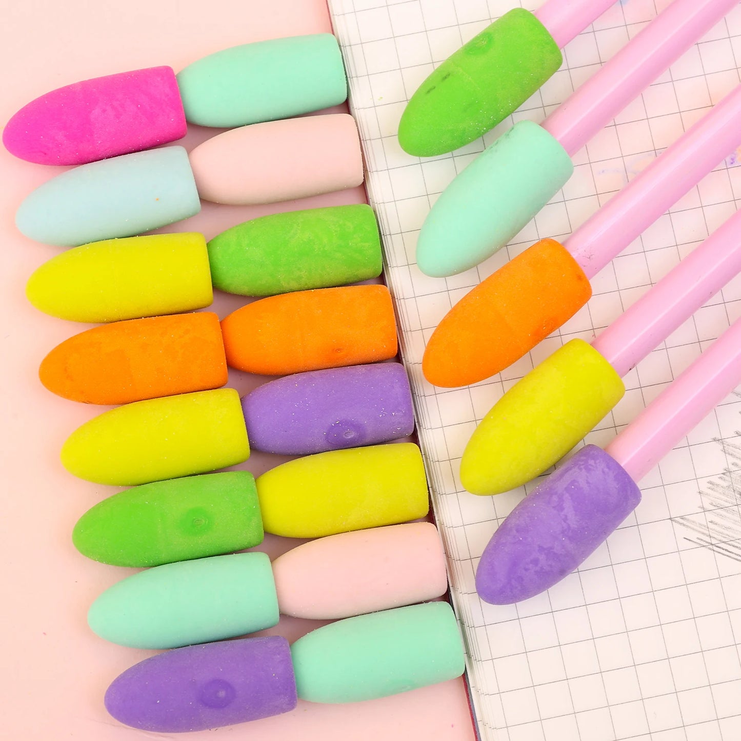 40/20/1PCS Pencil Eraser Toppers Cartoon Color Pen Top Cap Erasers for Kids Classroom Stationery Mini Pens Head Protector Cover