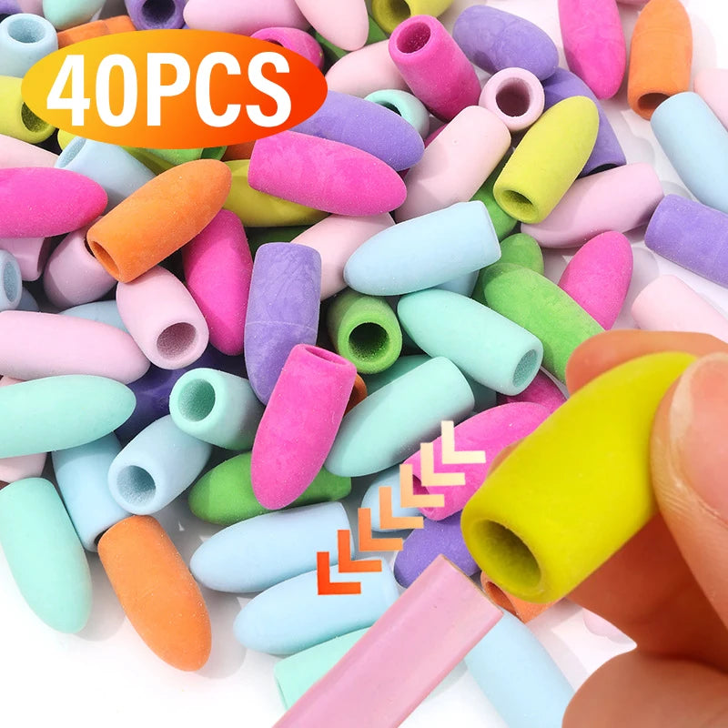 40/20/1PCS Pencil Eraser Toppers Cartoon Color Pen Top Cap Erasers for Kids Classroom Stationery Mini Pens Head Protector Cover