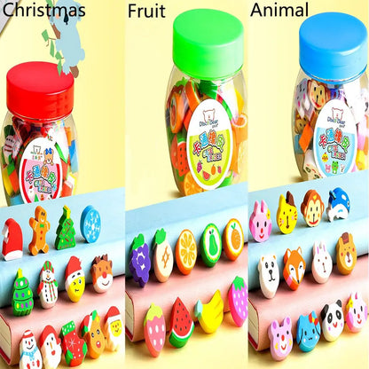 50pcs/set Cartoon Eraser Student Learning Stationery For Child Creative Gift Kids Eraser Fruit Animal Christmas Novelty Eraser
