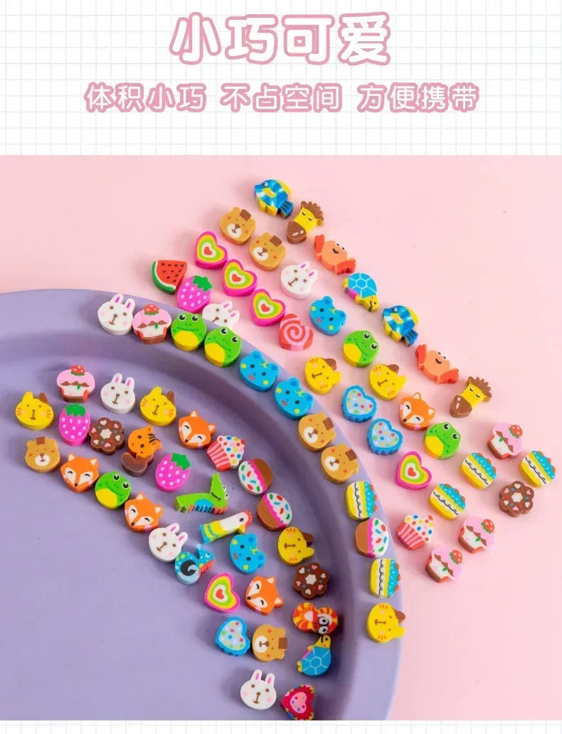 30pcs/bag Cartoon Fruit Animal Love Mini Small Eraser June 1 Christmas Gifts Prizes Student Stationery