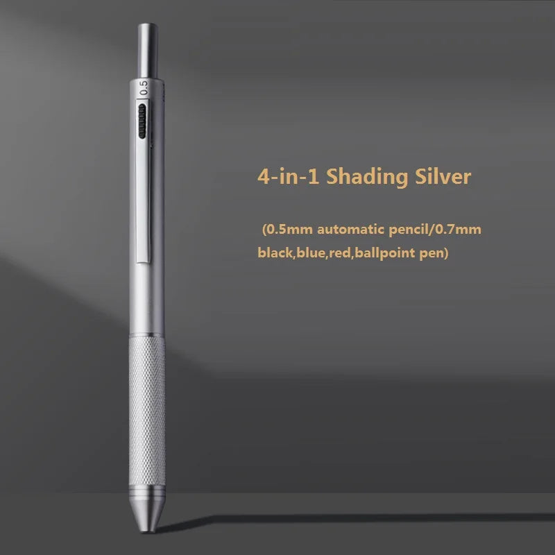4 In 1 Multifunction Luxury Pen, 0.7mm 3 Color Ballpoint 0.5mm Mechanical Pencil, Gravity Sensor Metal Retractable Pens Długopis