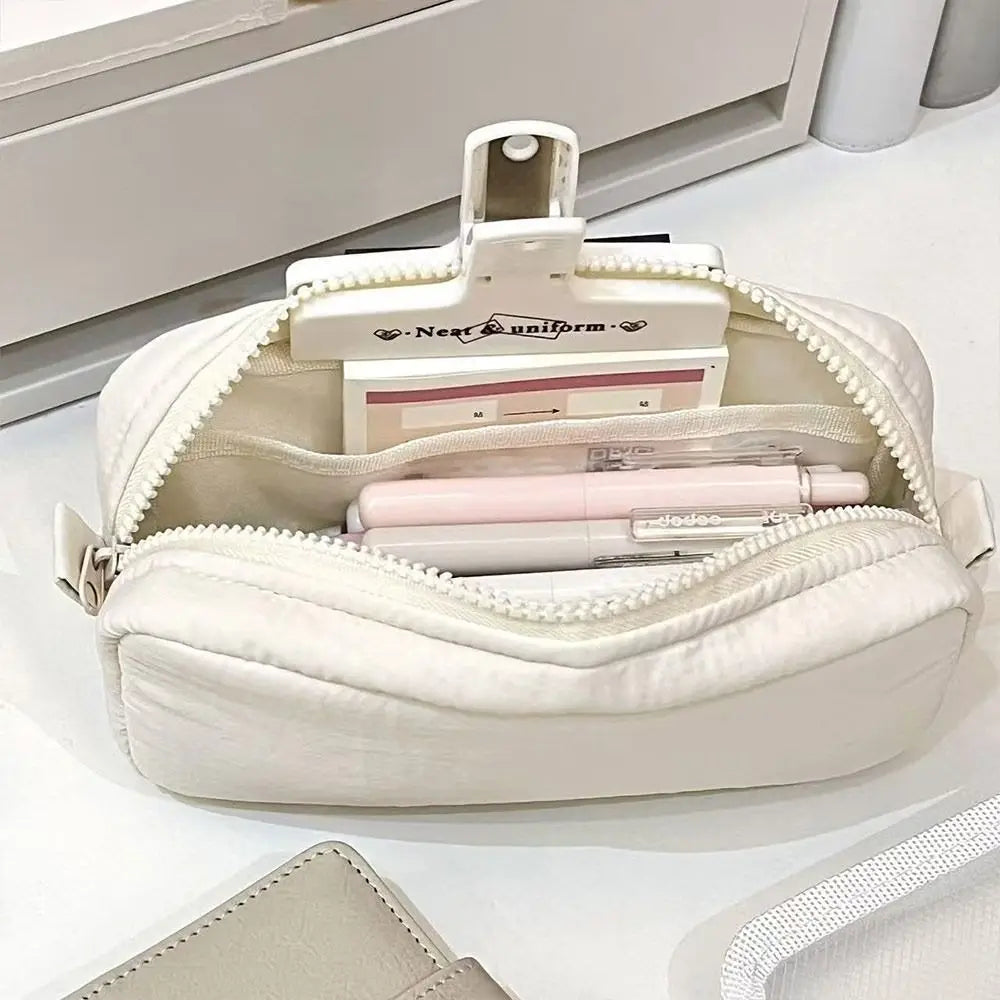 Simplicity Solid Color Pen Bag Zipper Design Large Capacity Pencil Case Portable Stationery Organizer Student Back to school