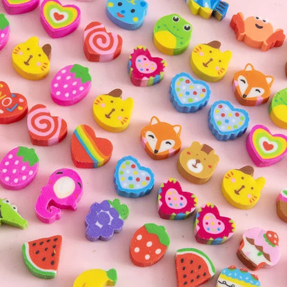 30pcs/bag Cartoon Fruit Animal Love Mini Small Eraser June 1 Christmas Gifts Prizes Student Stationery