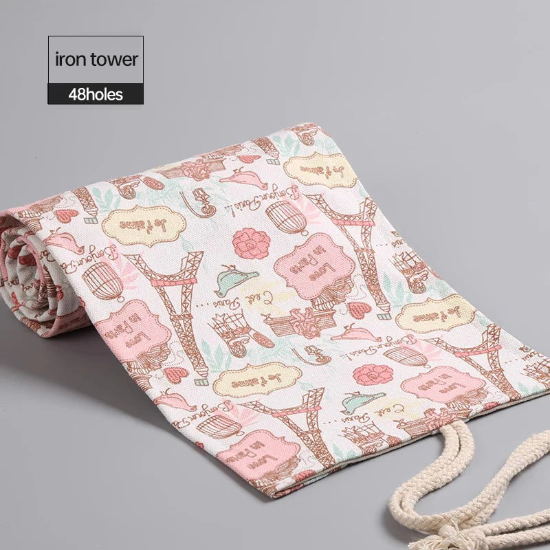 36/48/72 Hole Roll Pen Curtain Folding Pencil Case Multifunctional Pencil Bag Colored Pencil Holder Stationery School Supplies