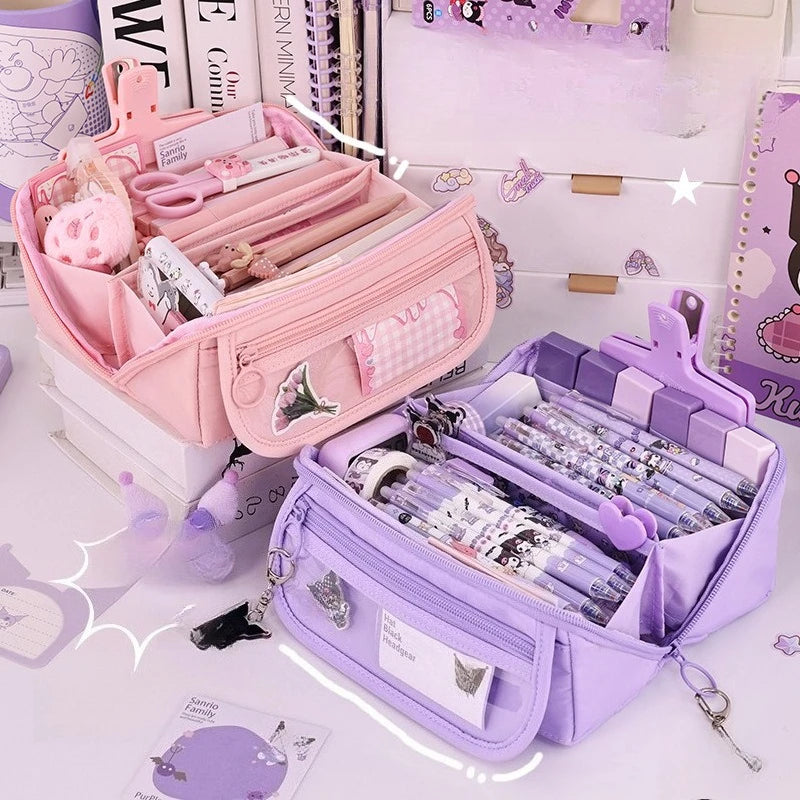 Sparkling Prismatic Pencil Case Large Capacity Cute School Supplies Multi-Compartment Organizer‌
