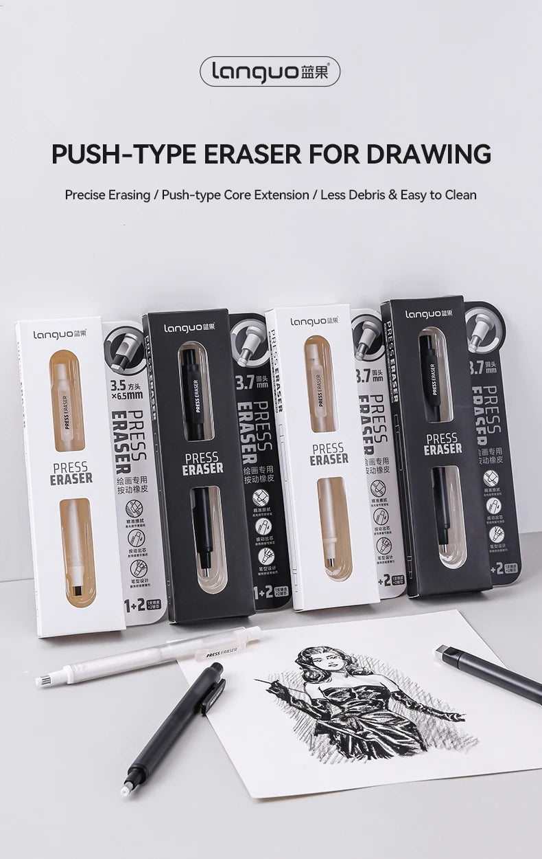 Languo Eraser Retractable Automatic Pencil Rubber High Precision Pencil Eraser Correction Highlight Rubber Tools Art Supplies