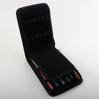 12 Slots Fountain Pen Retro Pen Pouch PU Leather Pencil Case for School Students Men Pencil Bag