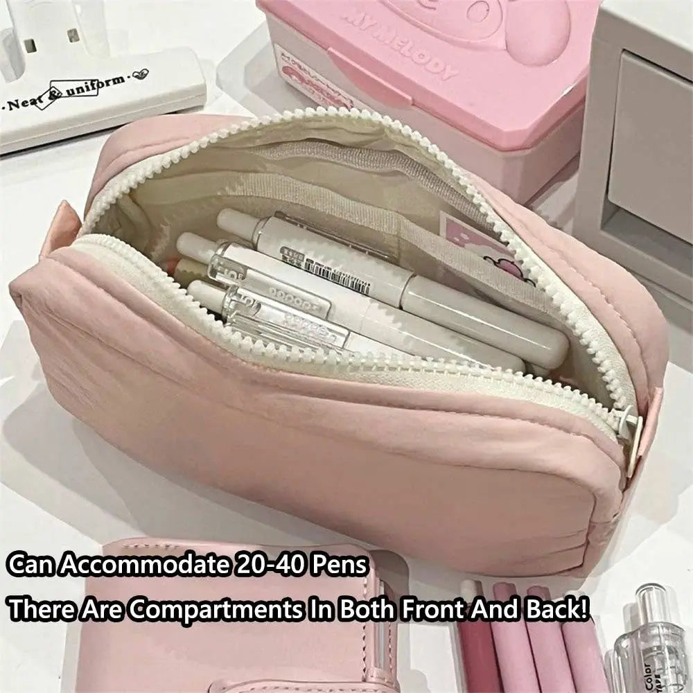 Simplicity Solid Color Pen Bag Zipper Design Large Capacity Pencil Case Portable Stationery Organizer Student Back to school