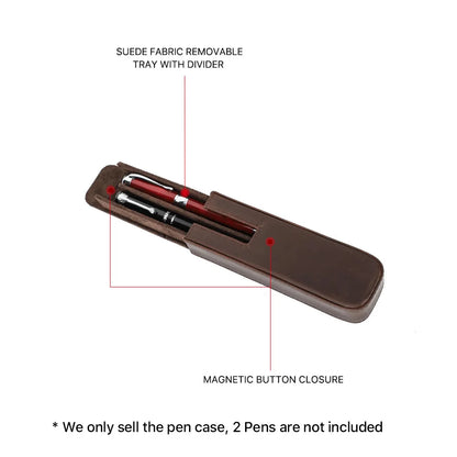 CONTACT'S FAMILY Leather 2 Slots Pen Case Magnetic buckle With Removable Pen Tray Holder Pencil Case Box Office School Pouch